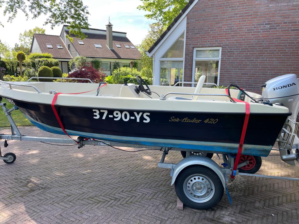 Te Koop, console boot met Honda 10pk bb motor., Watersport en Boten, Ophalen, Benzine, Trailer