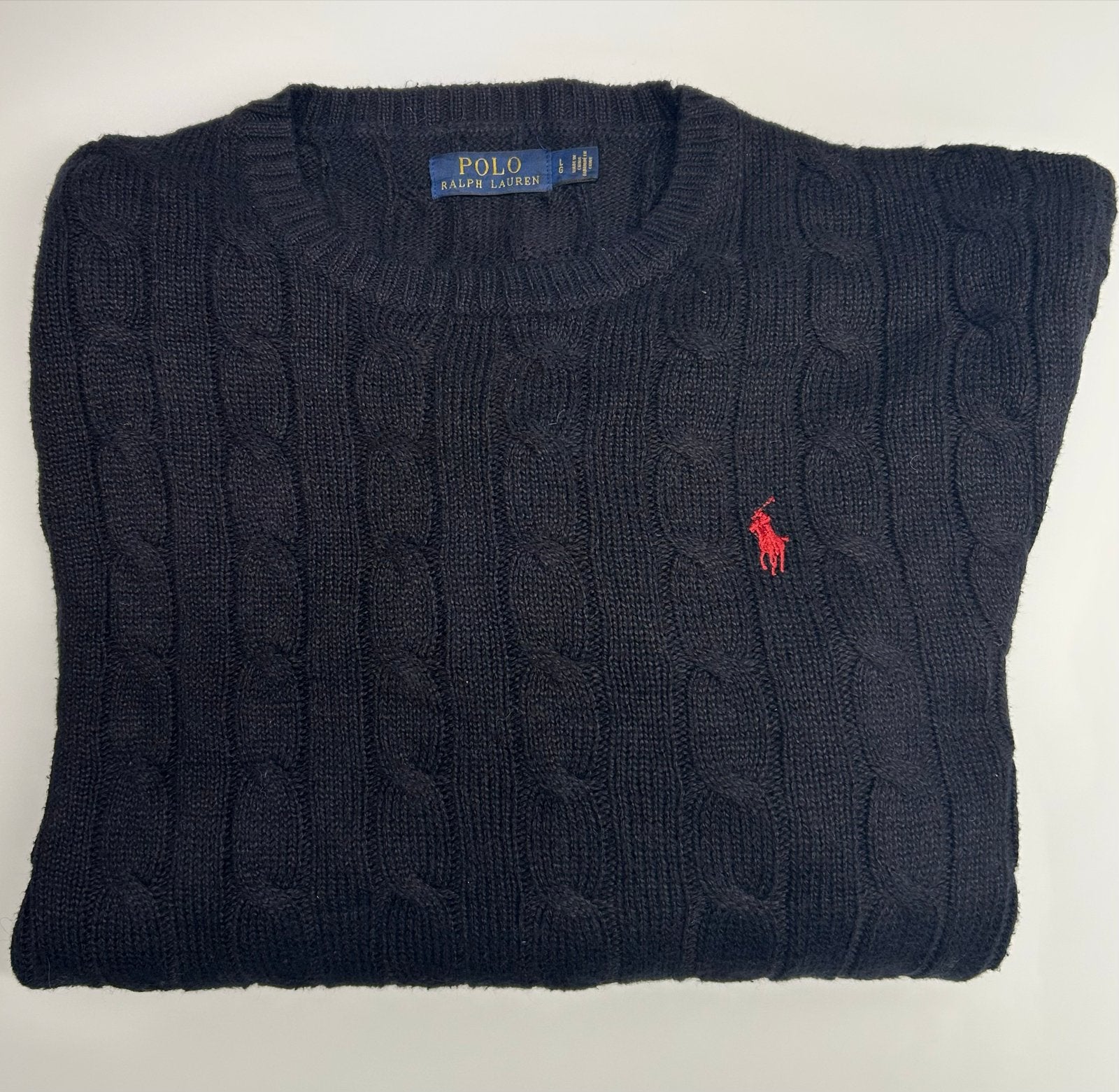 Polo Ralph Lauren Cable Knit Trui - 100% Katoen - Maat L, Ophalen of Verzenden, Zo goed als nieuw, Maat 52/54 (L), Zwart
