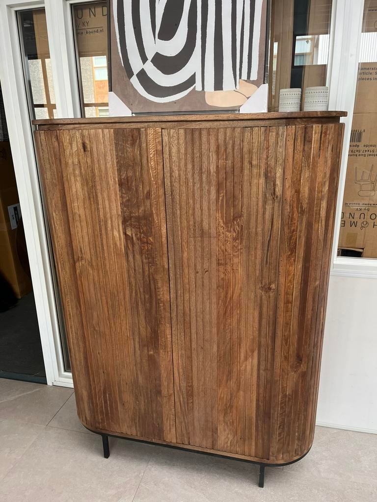 Magazijn leegverkoop dichte kast retro Noor mangohout ribbel, Hout, Nieuw, Ophalen of Verzenden, Info@wkhome.nl