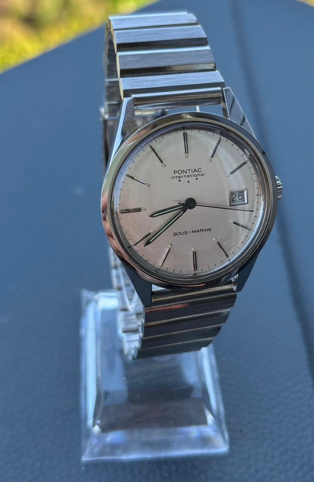Vintage Pontiac International Sous Marine Horloge, Ophalen of Verzenden, Staal, Overige merken, 1960 of later