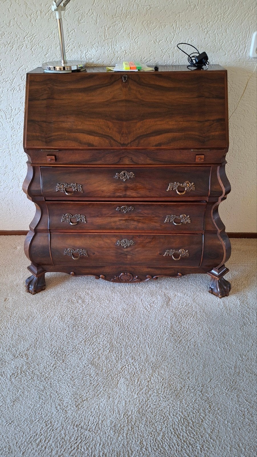 Antiek secretaire bureau met lades en groen vilt, Ophalen
