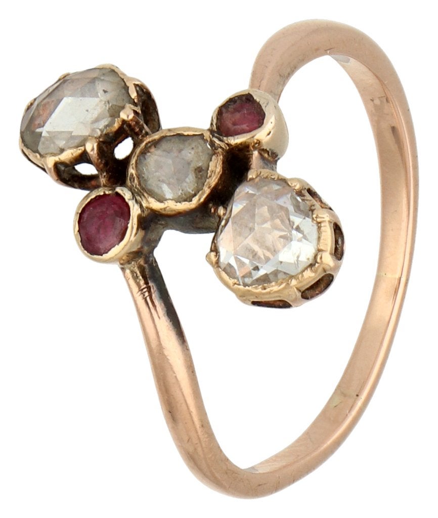 Antiek diamant design ring 14K goud Holland ca 1900, Sieraden, Tassen en Uiterlijk, Ophalen, Goud, Ring, Met edelsteen