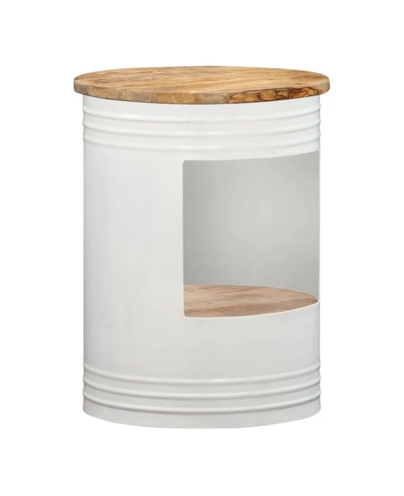 Set van 2 industriële bijzettafels met houten blad, 45 tot 60 cm, Minder dan 55 cm, Rond, Ophalen of Verzenden