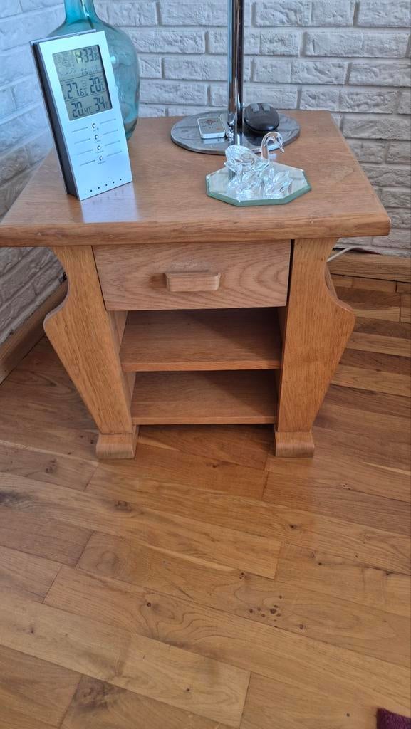 Blank Eiken Lektuurtafeltje met Lade en Plank, Huis en Inrichting, Tafels | Bijzettafels, Minder dan 55 cm, Gebruikt, Vierkant