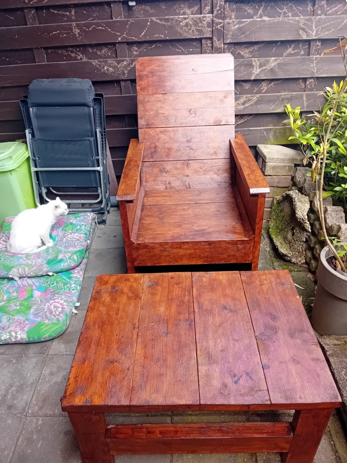 Steigerhouten stoel met tafel, Tuin en Terras, Tuinsets en Loungesets, Ophalen of Verzenden, Steigerhout, Stoel