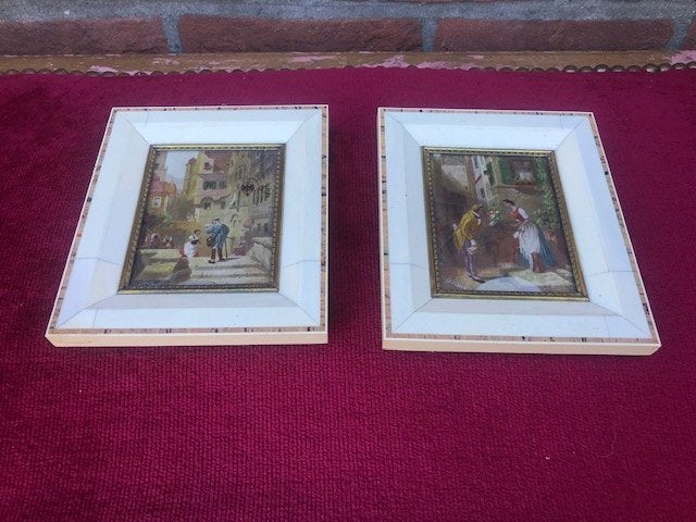 stel oude miniatuur schilderijtjes, Ophalen of Verzenden