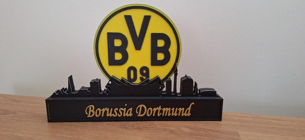 3D-geprinte Borussia Dortmund display – logo & skyline, Ophalen of Verzenden, Nieuw, Buitenlandse clubs, Beeldje of Poppetje