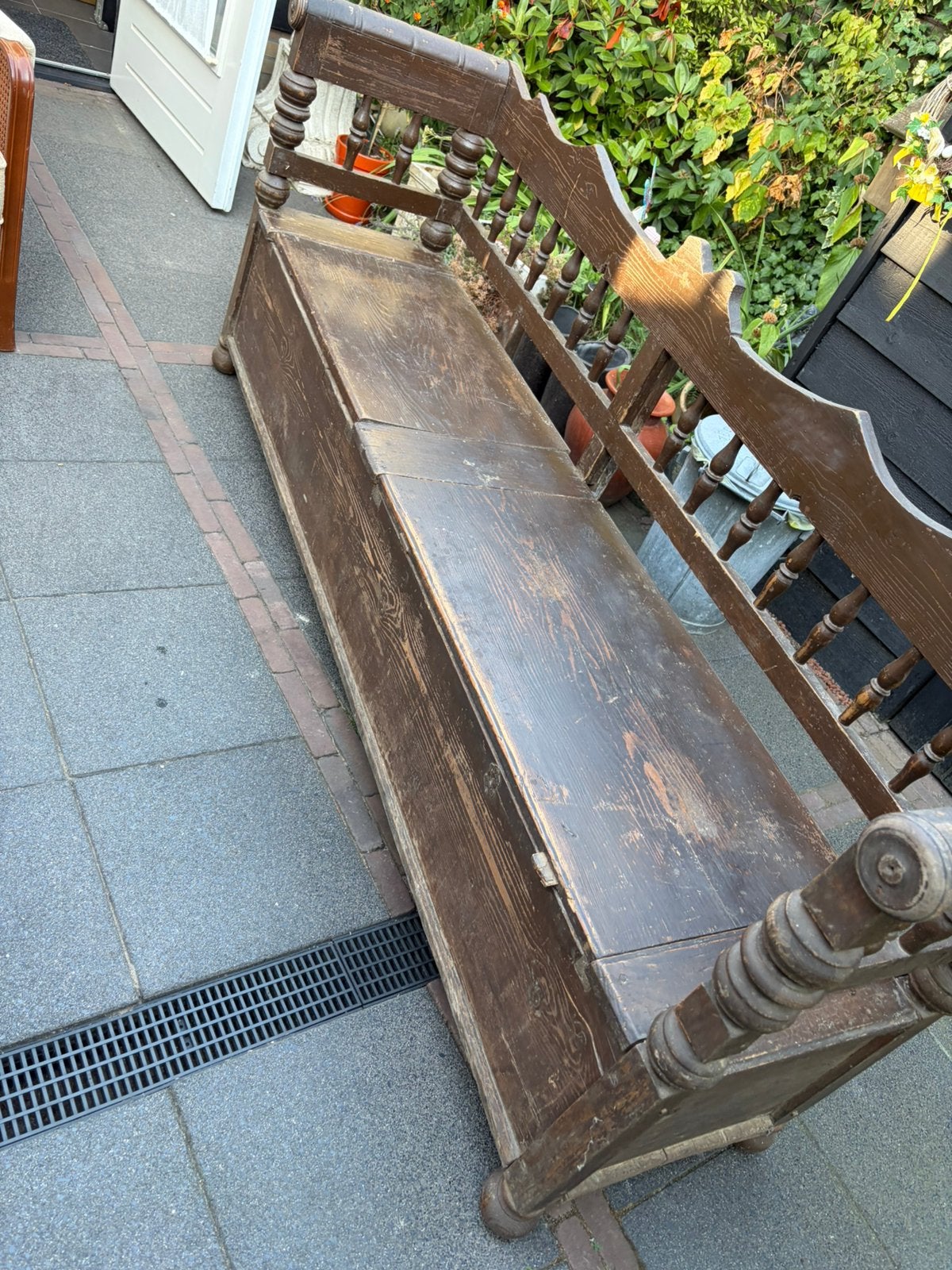 Antieke bank met opberg vakken, Ophalen, Gebruikt, Rechthoekig, 125 cm of meer