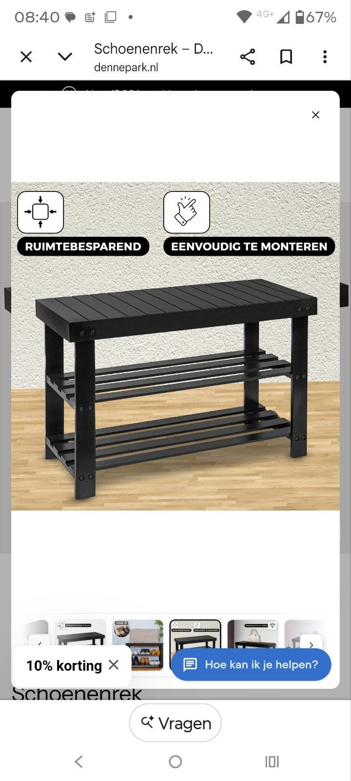 Zwart schoenenrek met 2 planken - 70x28x45 cm, Ophalen of Verzenden, Nieuw
