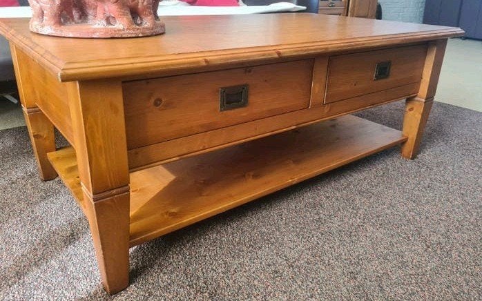 Salontafel met 2 lades, Ophalen, Gebruikt, 100 tot 150 cm, 50 tot 100 cm