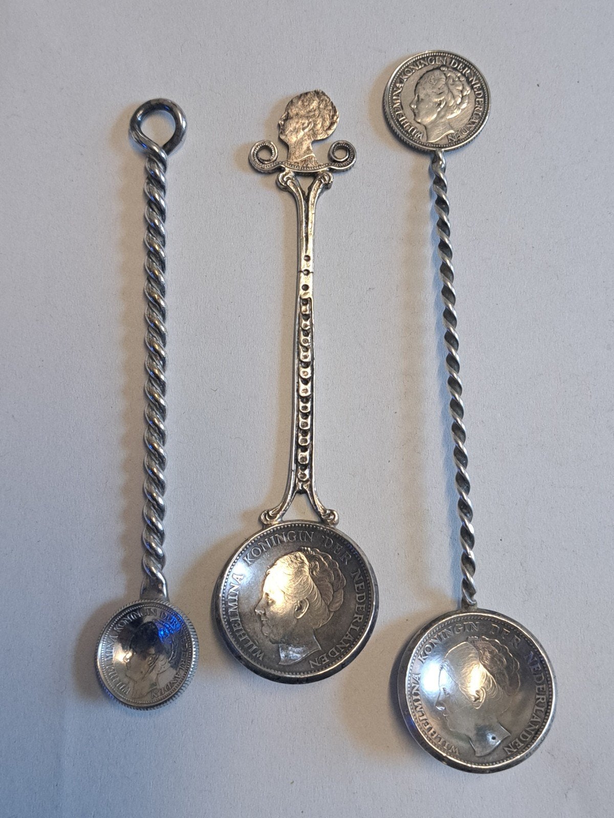 3 zilveren munt lepeltjes, Antiek en Kunst, Ophalen of Verzenden