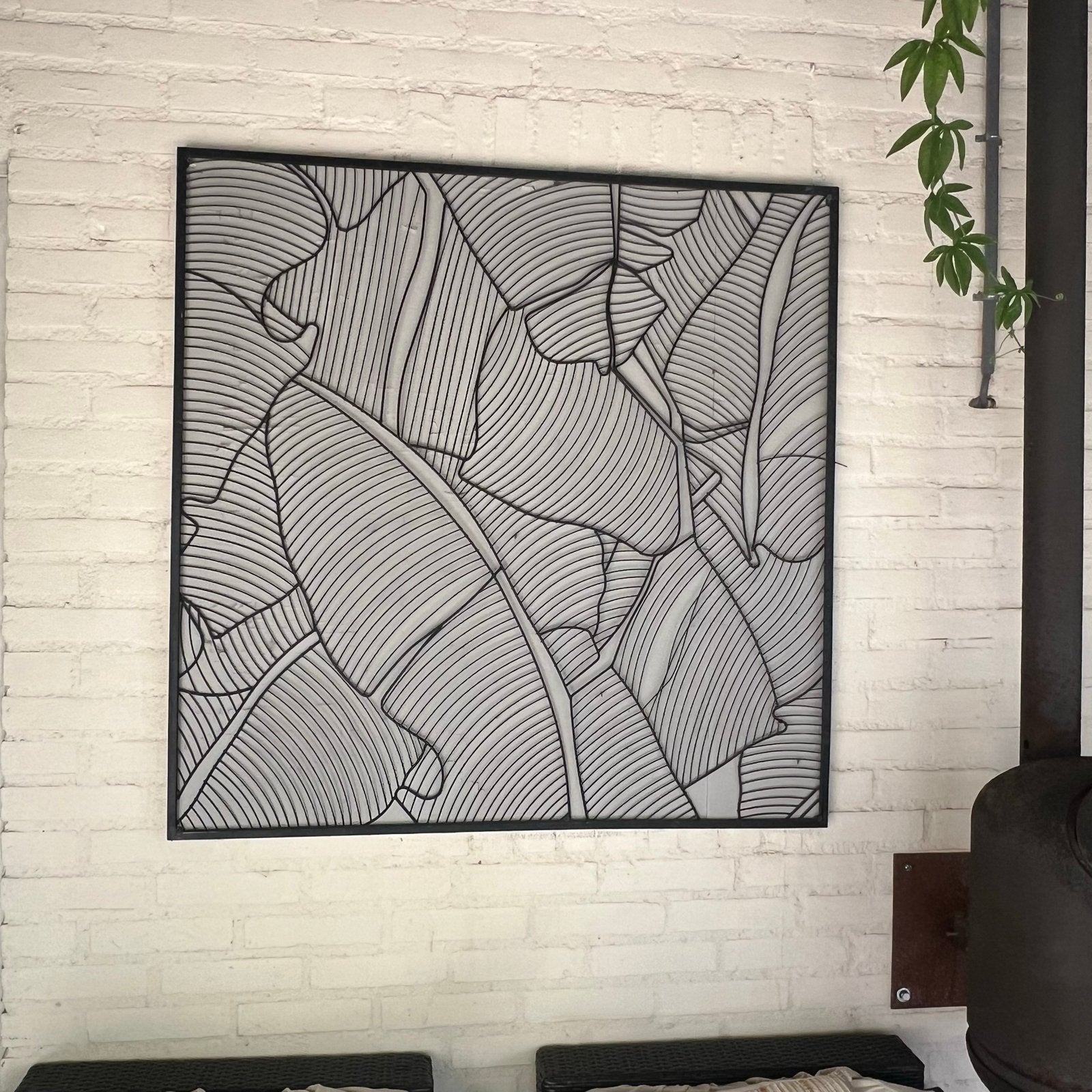 Wanddecoratie met bladerenpatroon, Ophalen, Metaal, Wandsculptuur, Zwart