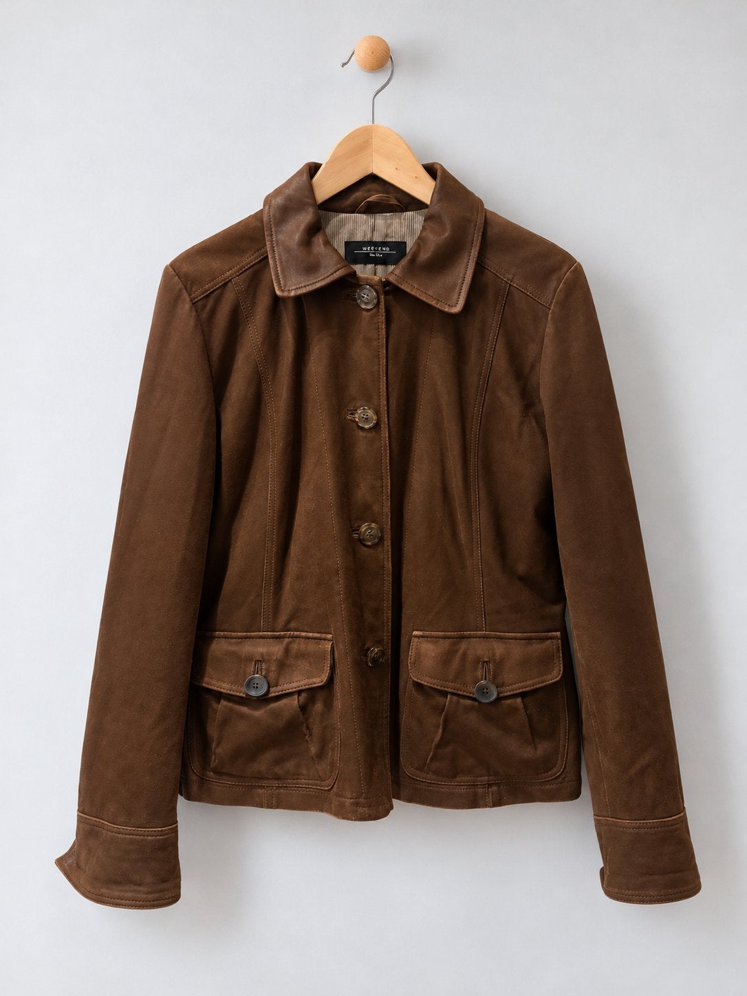 Max Mara Weekend bruin leer jas jack blazer bruin 42 XL, Ophalen of Verzenden, Zo goed als nieuw, Maat 42/44 (L), Bruin