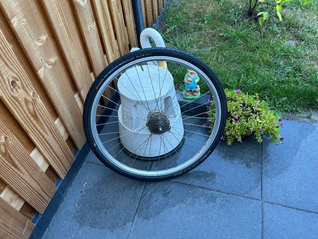 Achterwiel 28 inch 7 cassette versnellingen rollerbreaks, Wiel, Gebruikt, Shimano cassette rollerbreaks, Ophalen of Verzenden