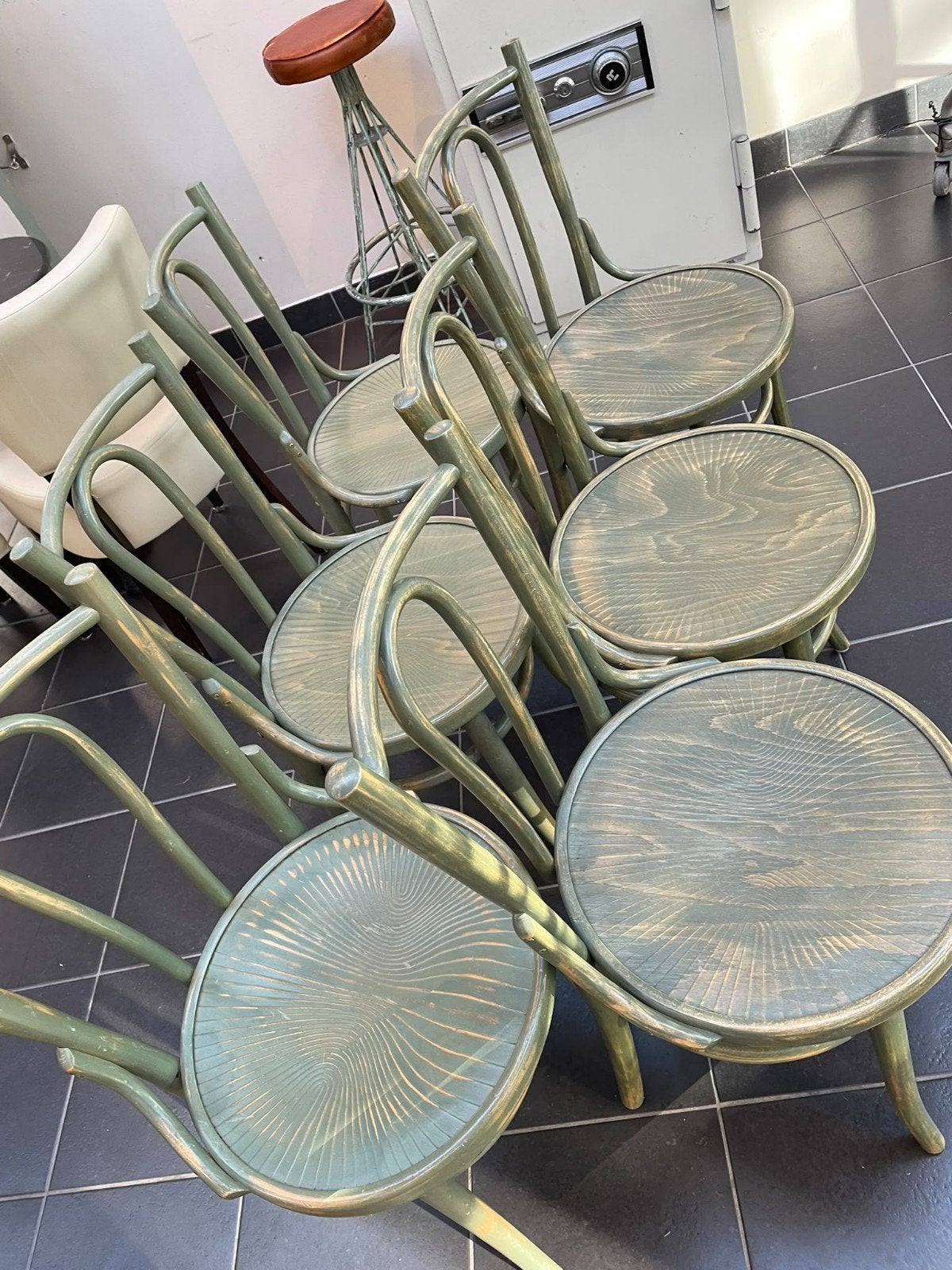 Set van 6 caféstoelen-Selection Norm- groen/goud, Ophalen