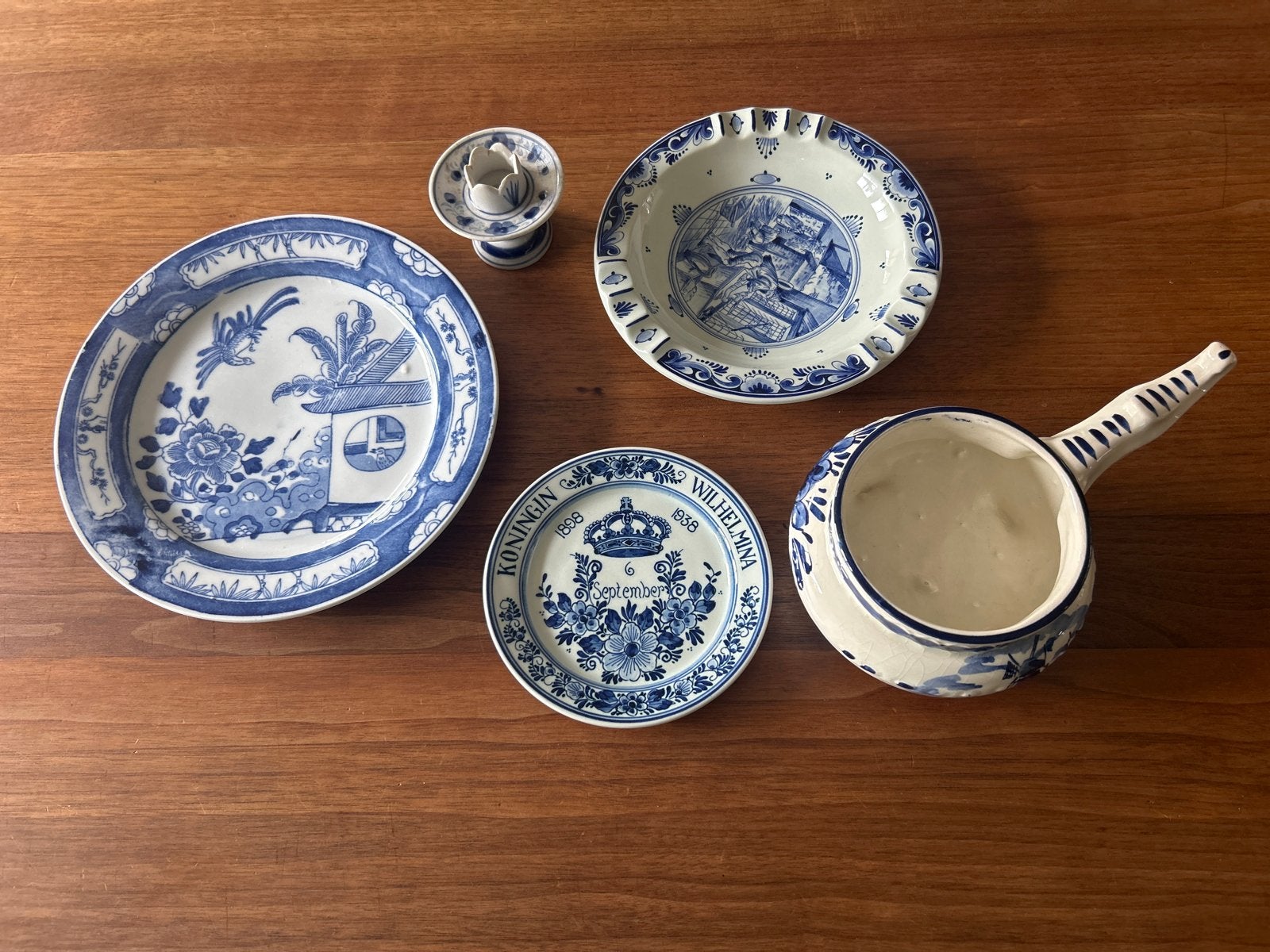 Delfts Blauw Collectie: 5 Antieke Stukken, Ophalen of Verzenden