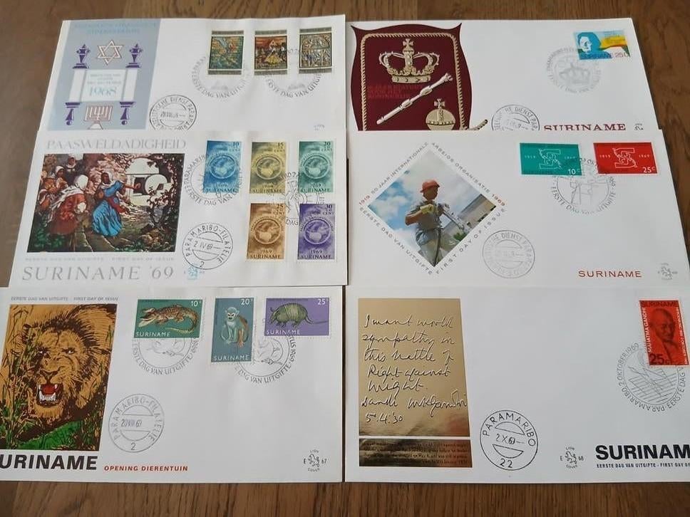 38 X EERSTEDAG ENVELOP SURINAME, Postzegels en Munten, Postzegels | Eerstedagenveloppen, Ophalen of Verzenden, Onbeschreven, Rest van de wereld
