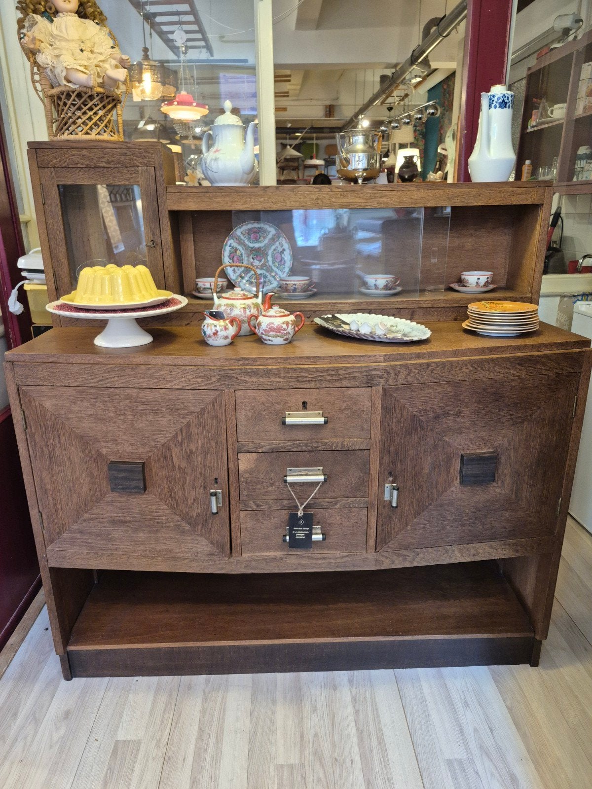 Antiek eiken dressoir met vitrinekast - Jaren '20 stijl, Antiek en Kunst, Antiek | Meubels | Kasten, Ophalen
