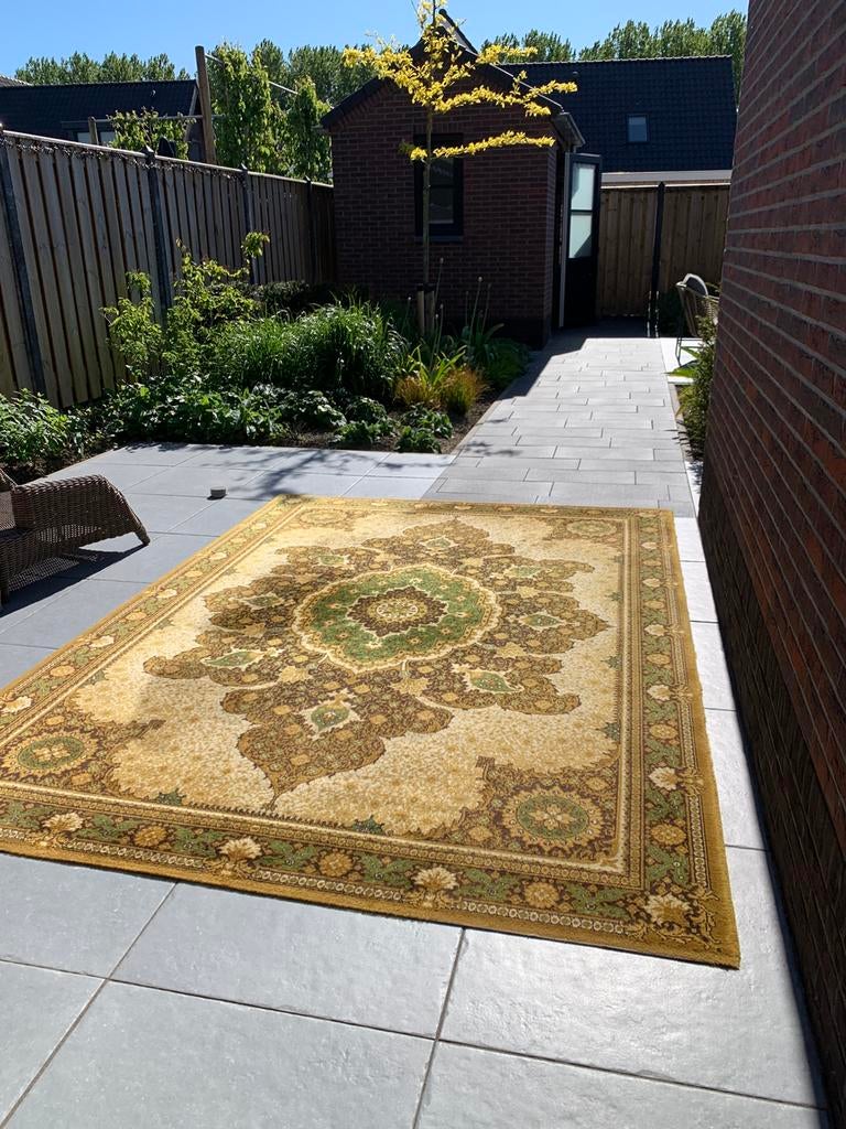 Prachtig Sfeervol Groen Vintage Vloerkleed Zuiver Scheerwol, Ophalen