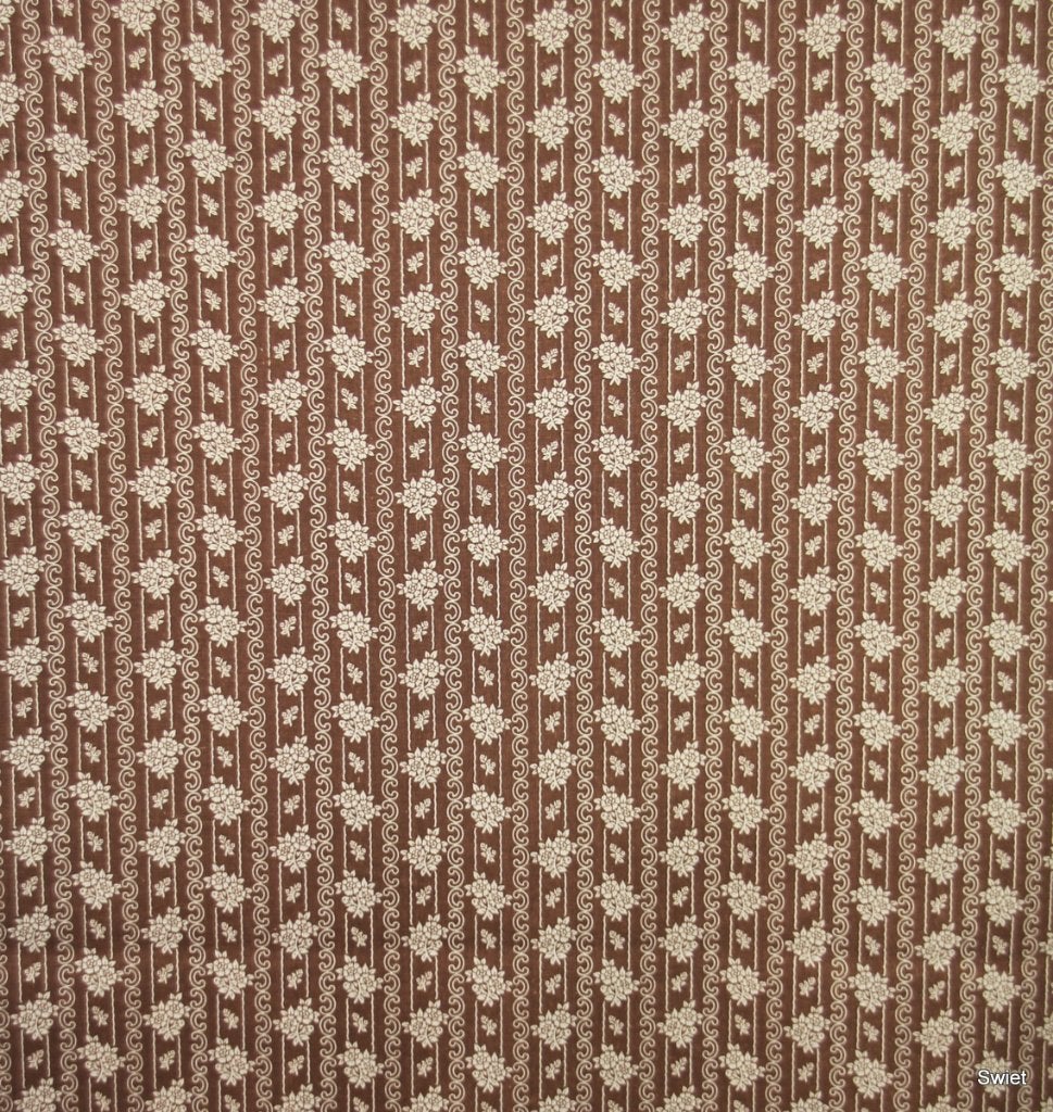 10964 Bruine vintage katoenstof jaren 80 bloemetjes swiet, Hobby en Vrije tijd, Stoffen en Lappen, Overige kleuren, Verzenden