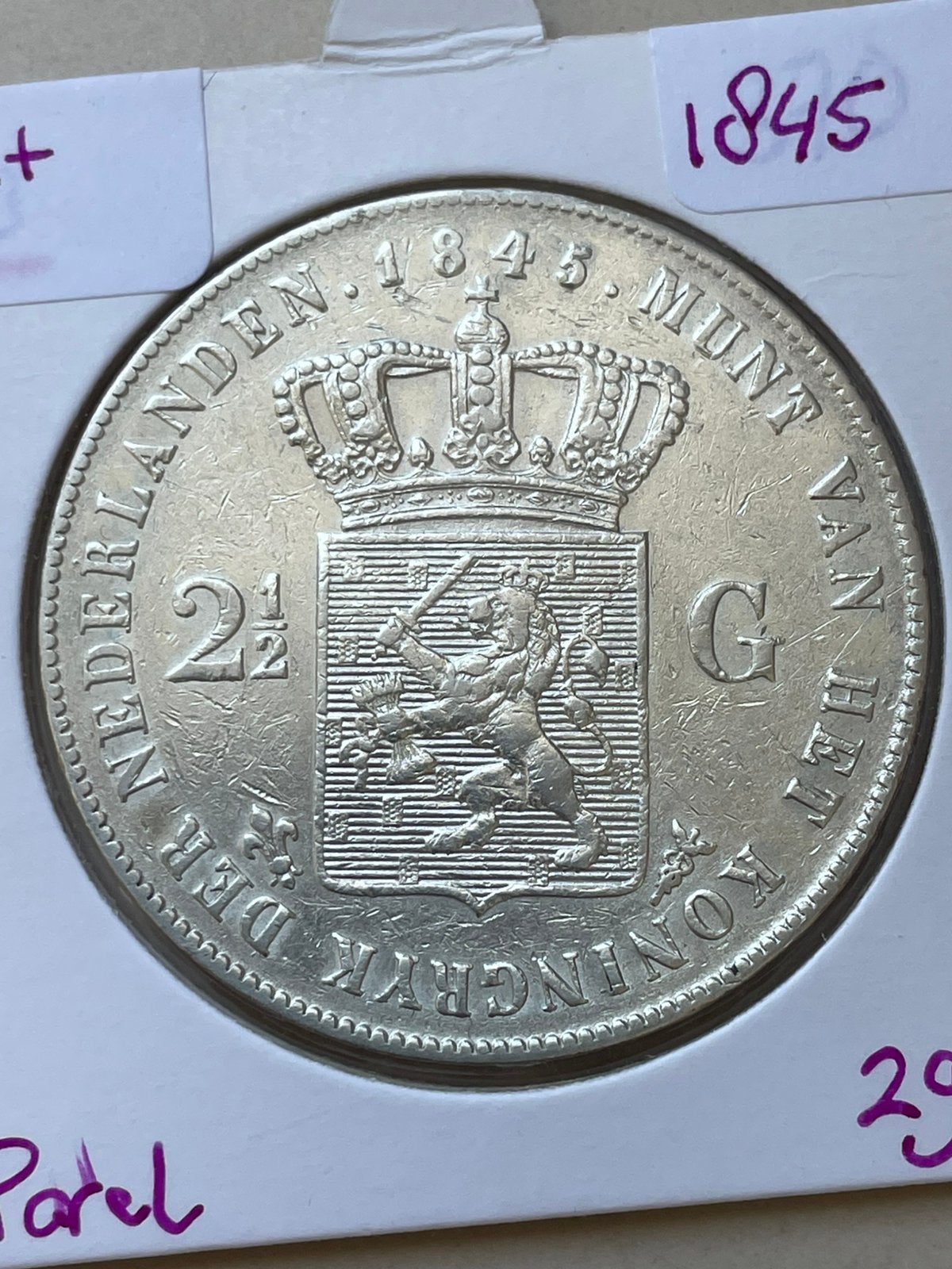 Rijksdaalder 1845 met parel zfr, Zilver, Ophalen of Verzenden, Losse munt, 2½ gulden
