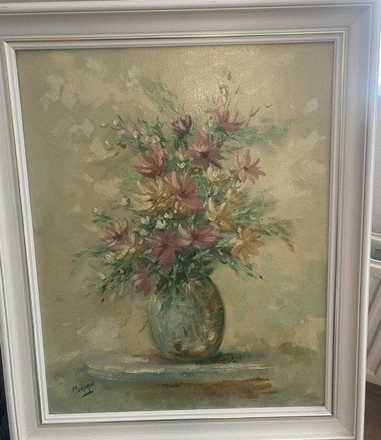 Schilderij Vaas met bloemen, Doek, Realistisch, Olieverf, Origineel werk