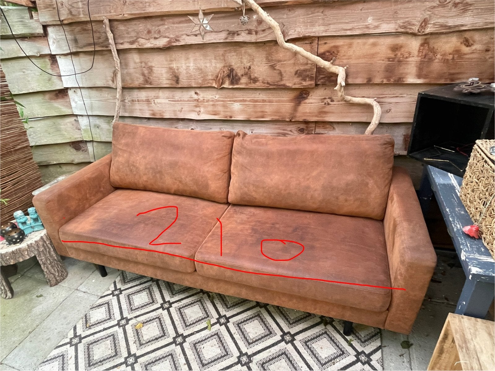 Comfortabele bank voor bv onder overkapping - 210 cm breed, Ophalen, Gebruikt, Minder dan 75 cm, Driepersoons