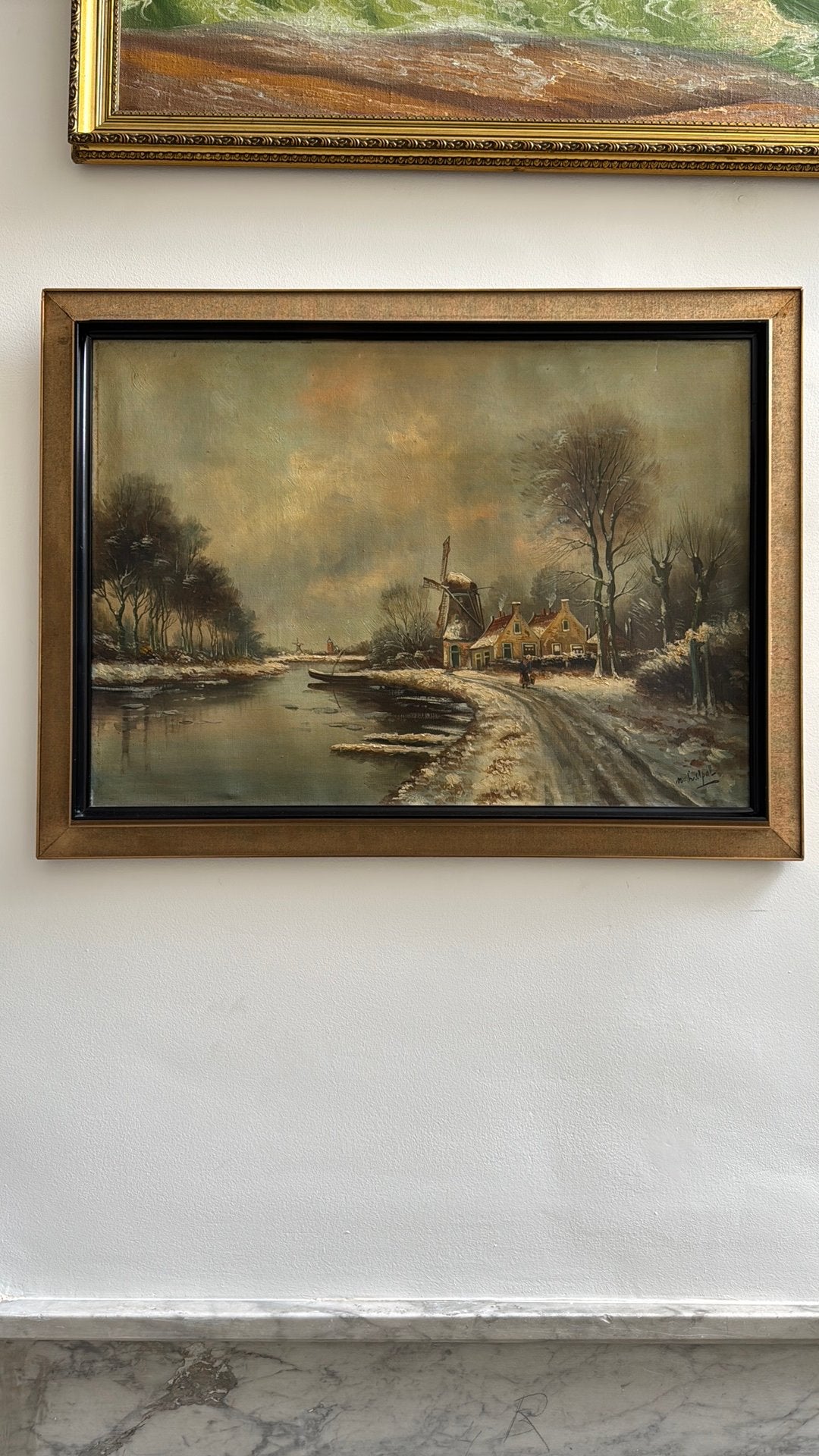Winterlandschap, Antiek en Kunst, Ophalen, Doek, Bijzondere lijst, Landschap