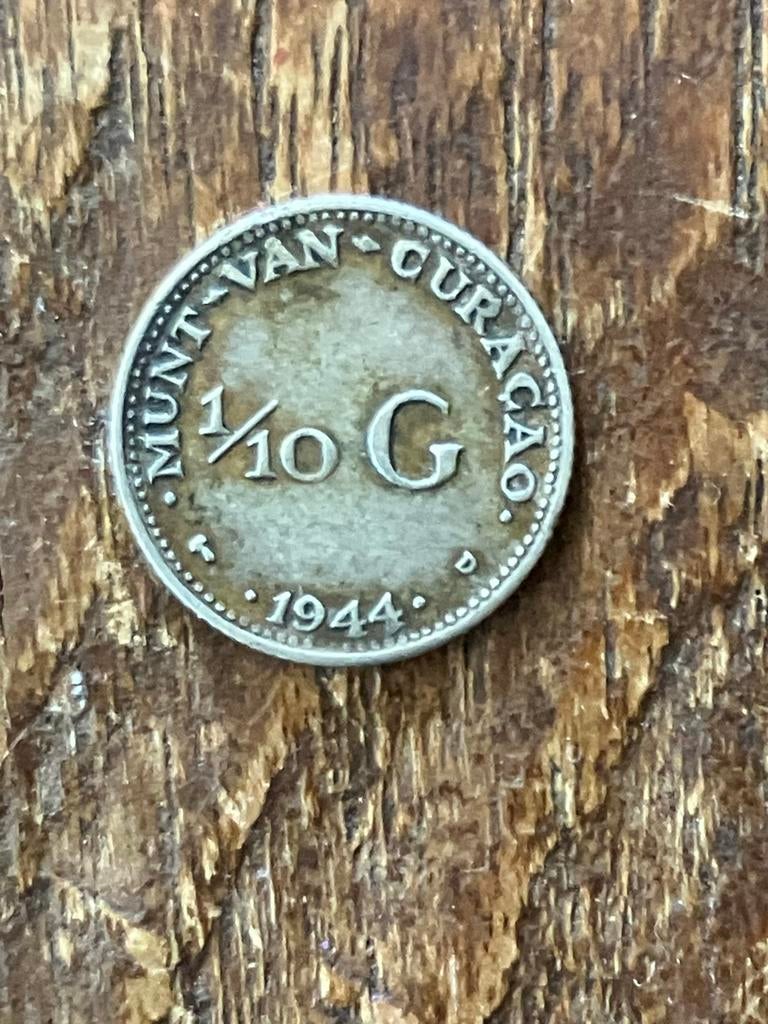 Munt van Curaçao 1/10 Gulden 1944 Koningin Wilhelmina, Ophalen of Verzenden, Koningin Wilhelmina, Overige waardes, Losse munt