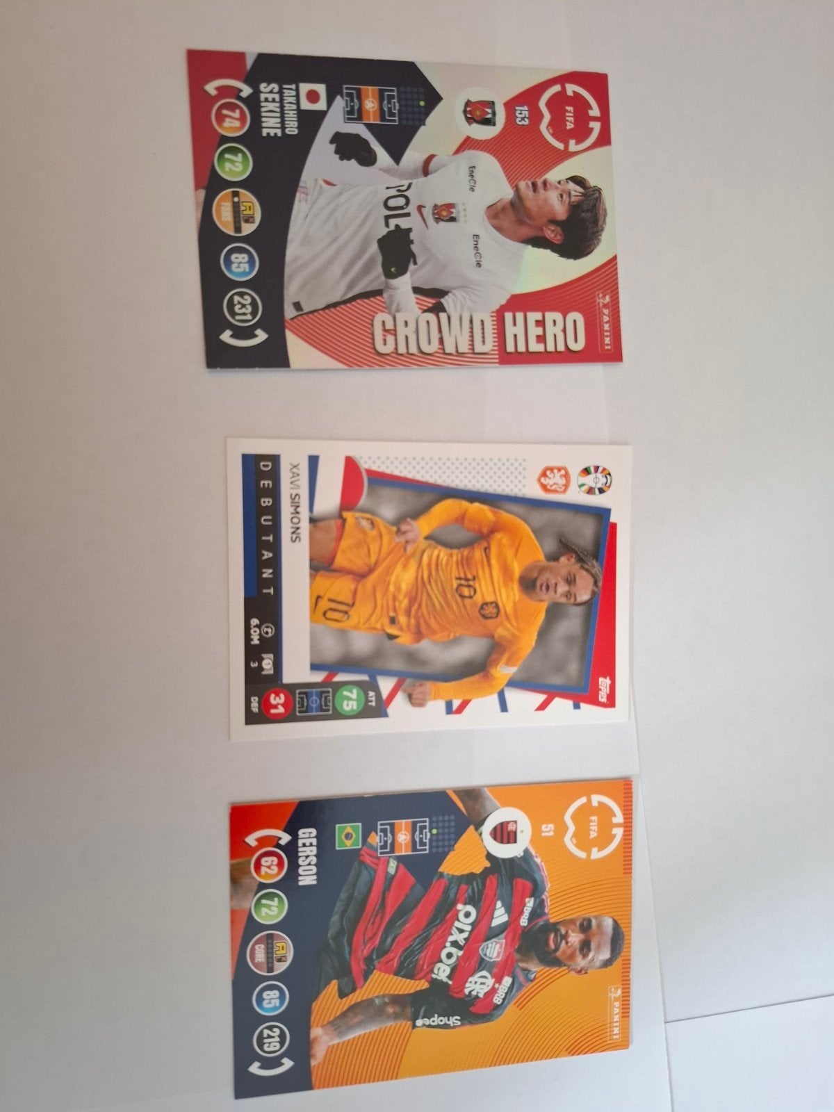 Panini FIFA Kaarten: Sekine, Gerson, Xavi Simons, Verzamelen, Ophalen of Verzenden, Zo goed als nieuw, Buitenlandse clubs, Poster, Plaatje of Sticker