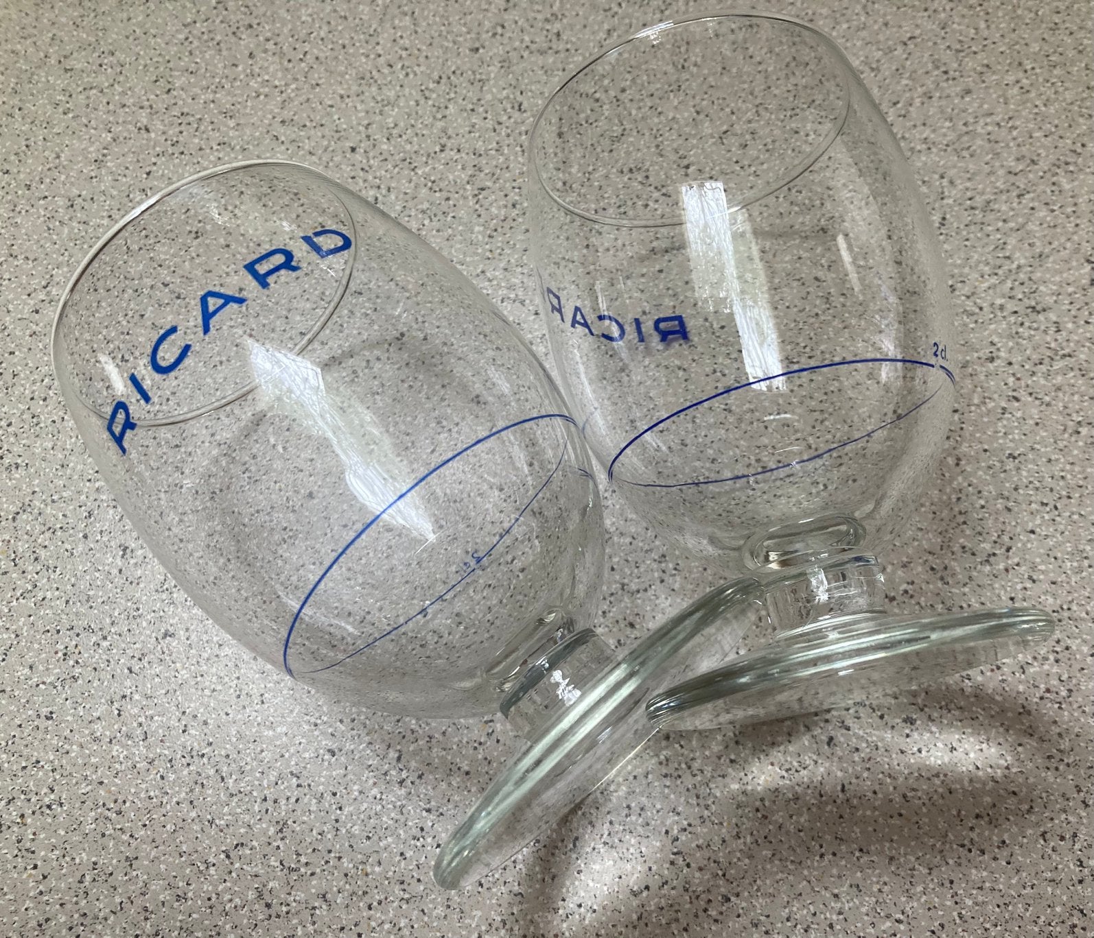 2 Ricard Glazen Ballon Model Blauwe tekst 2 cl. Prijs Stuk!, Ophalen