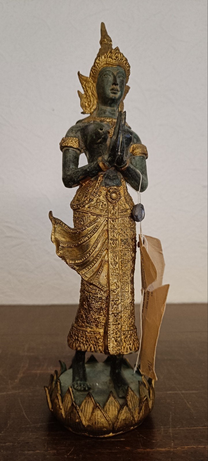 Oude vergulde bronzen Thaise Boeddha/Thephanon op lotusbloem, Goud, Reliëf, Ophalen of Verzenden, 32 cm