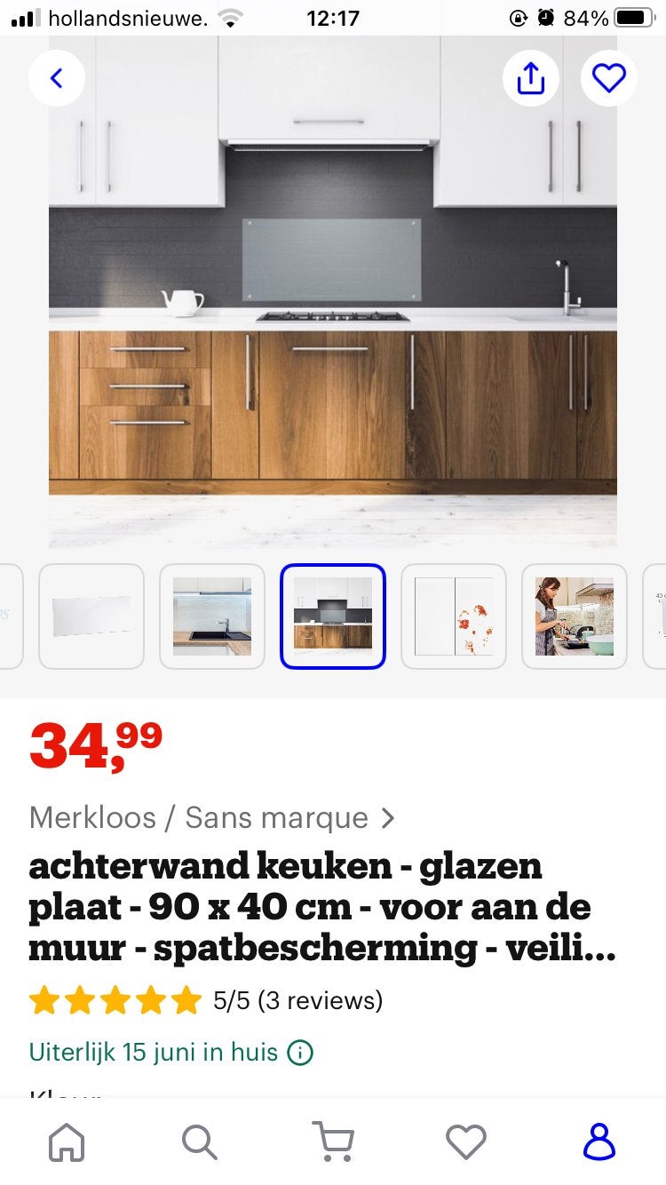 Glazen achterwand keuken - spatbescherming 90x40 cm, Ophalen of Verzenden, Overige merken, Glas, Overige typen