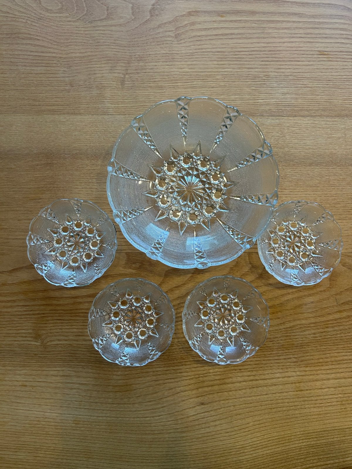 Vintage Glazen Bowlset/Dessertset - 5 Delig - Jaren 70/80, Ophalen of Verzenden