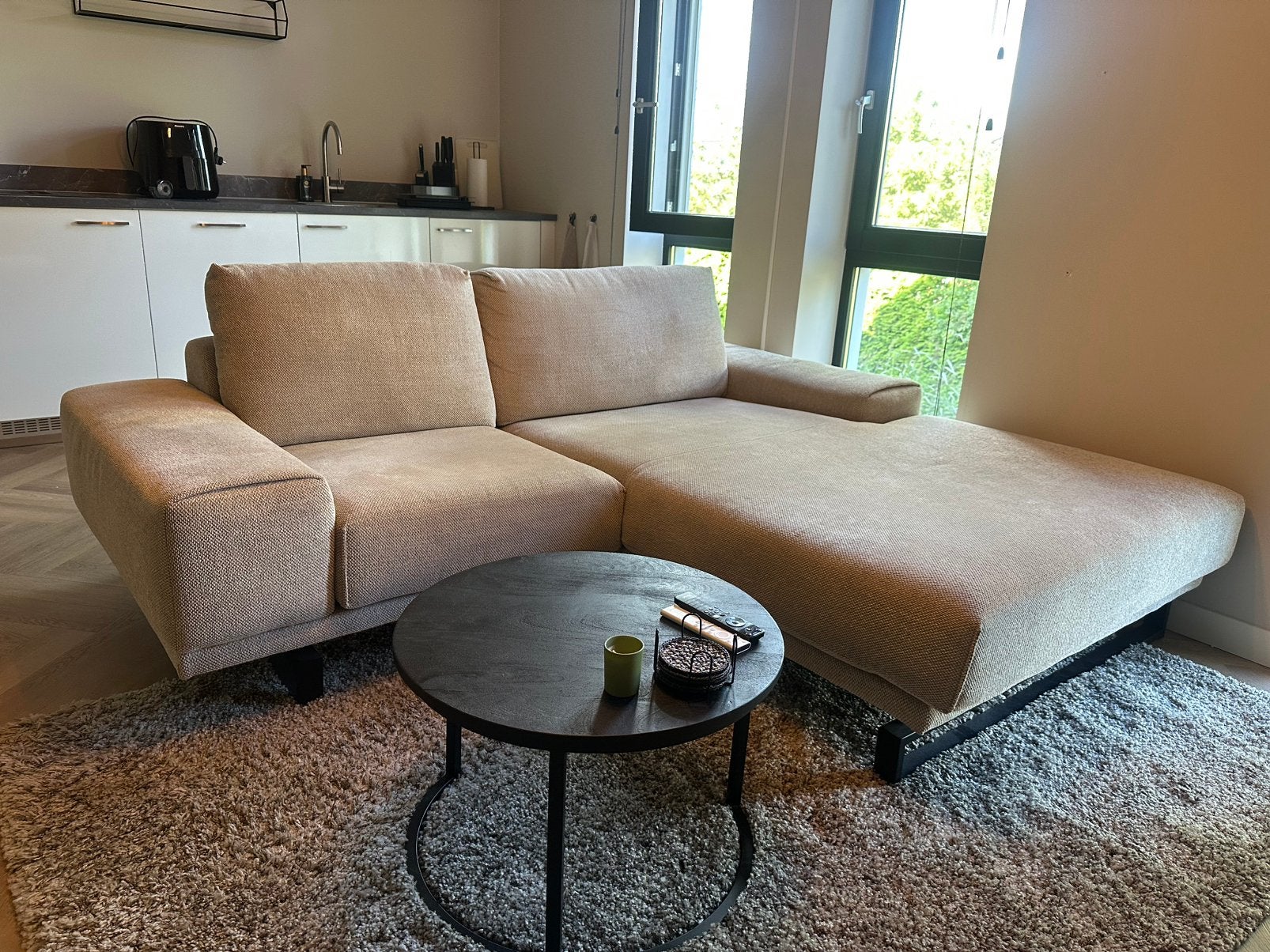 Beige loungebank, Huis en Inrichting, Ophalen, Zo goed als nieuw, Stof