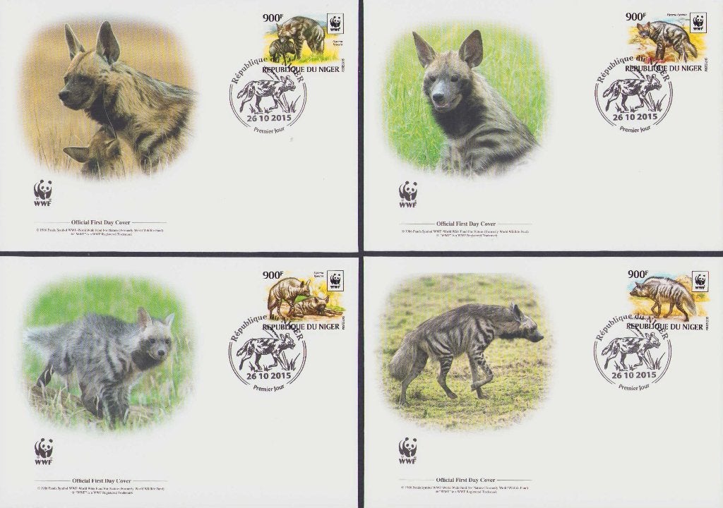 WWF set van 4 FDC’s van de Gestreepte Hyena, Ophalen of Verzenden, Gestempeld, Dier of Natuur