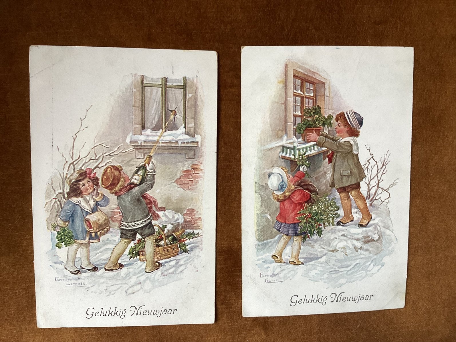 Nostalgie. Gesigneerde nieuwjaars kaarten met kinderen, Ophalen of Verzenden, 1920 tot 1940, Kinderen