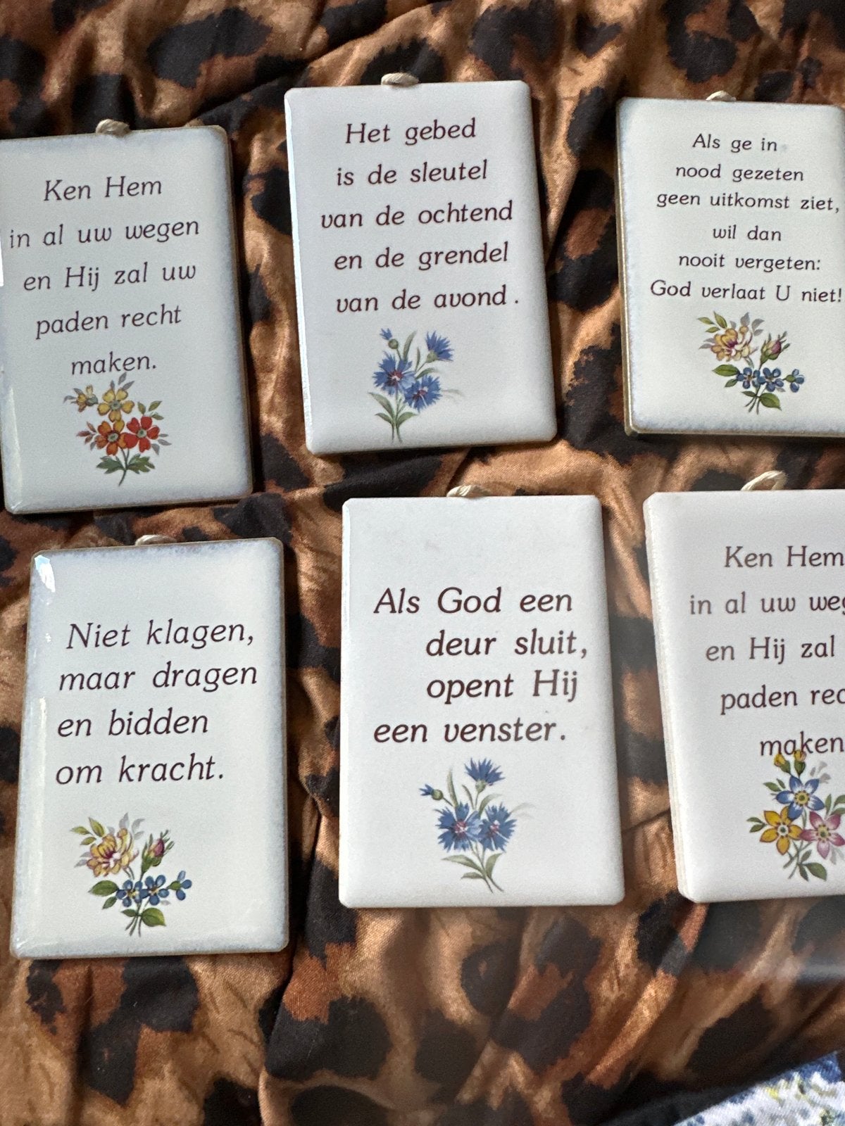 Set van 6 Vintage Tegeltjes met Christelijke Spreuken, Ophalen of Verzenden