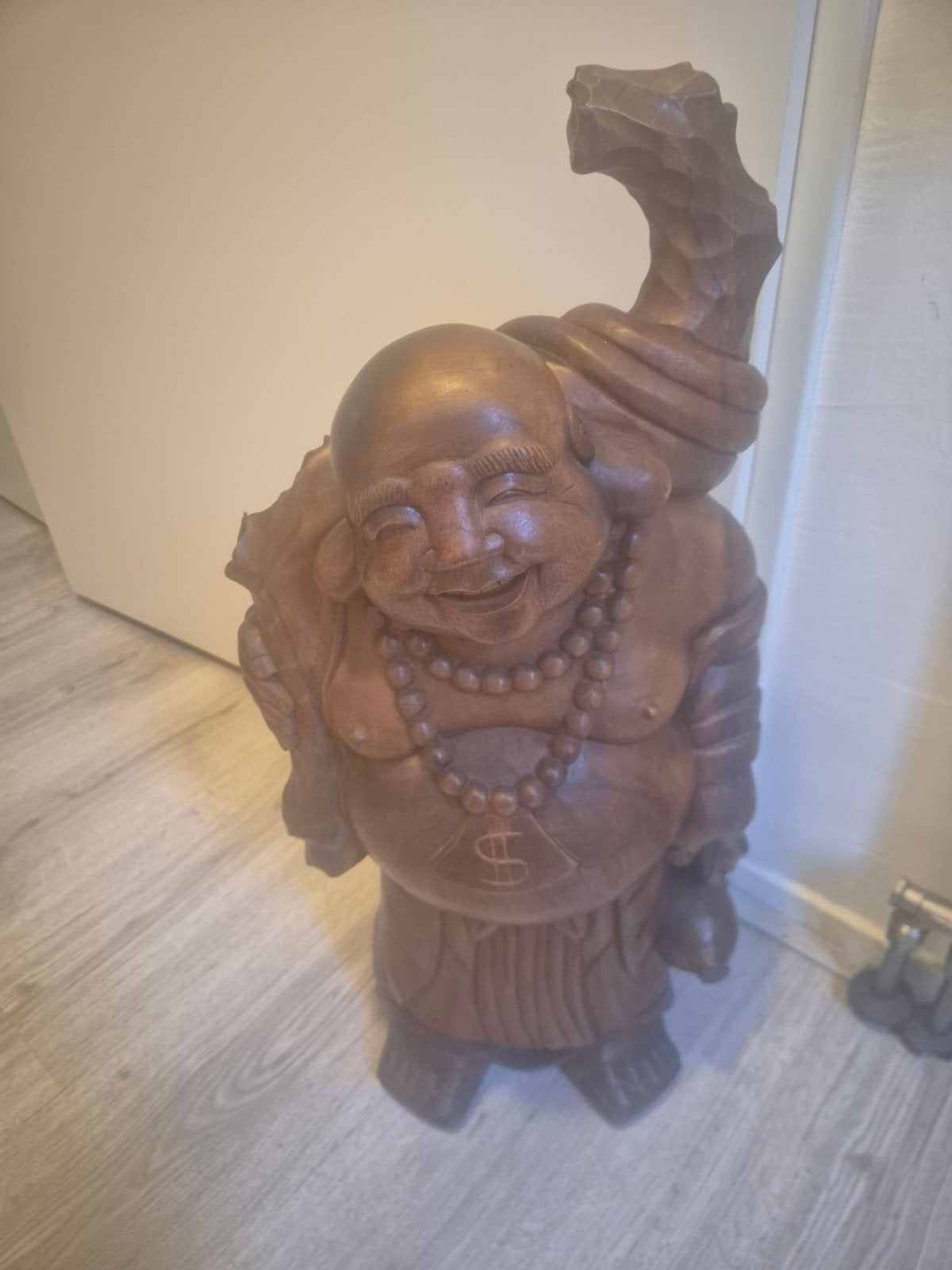 Grote Houten Geluks Boeddha Beeld - Rijkdom en Voorspoed, Huis en Inrichting, Woonaccessoires | Boeddhabeelden, Ophalen of Verzenden