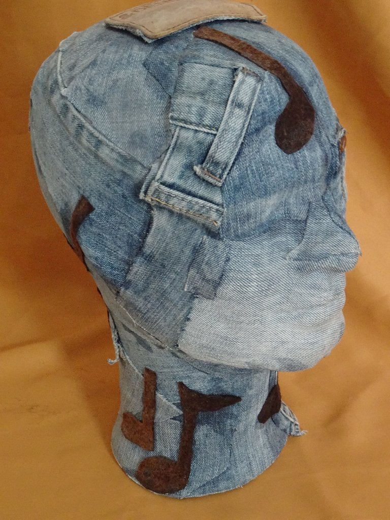 Denim art hoofd koptelefoon hoed pet hoofdtelefoon houder, Ophalen of Verzenden, Zo goed als nieuw, Textiel, Modern