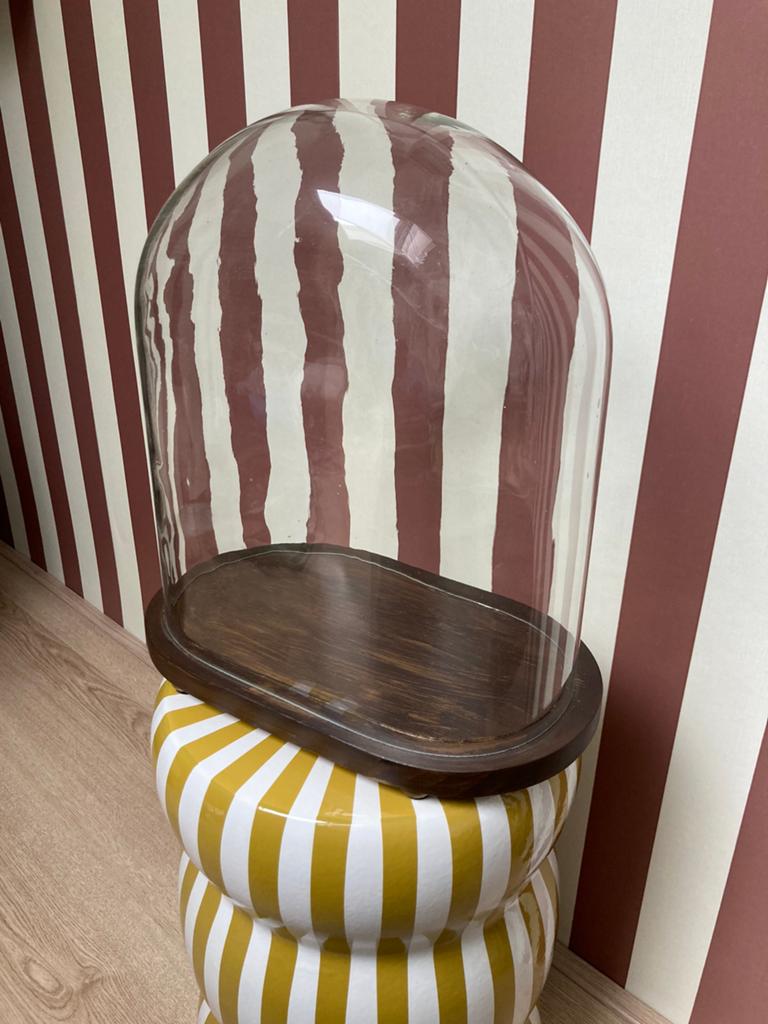 Grote ovale glazen stolp met een houten voet, Huis en Inrichting, Woonaccessoires | Stolpen, Ophalen, Gebruikt