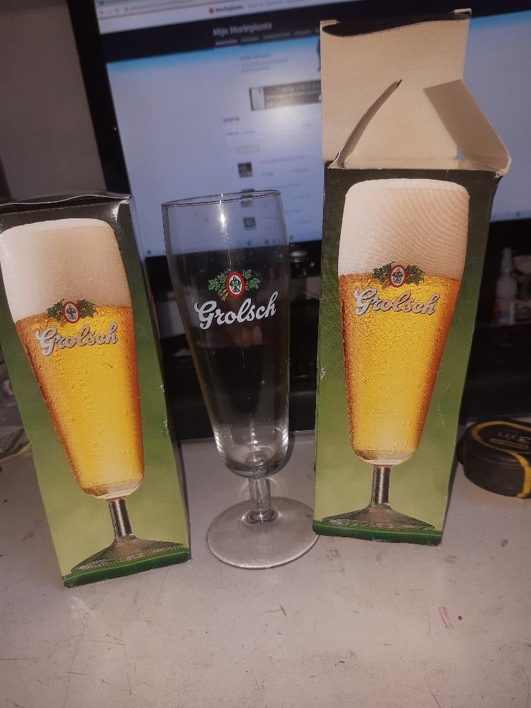 2 x Grolsch bierglas op voet (Z197-132), Ophalen of Verzenden, Nieuw, Glas of Glazen, Grolsch