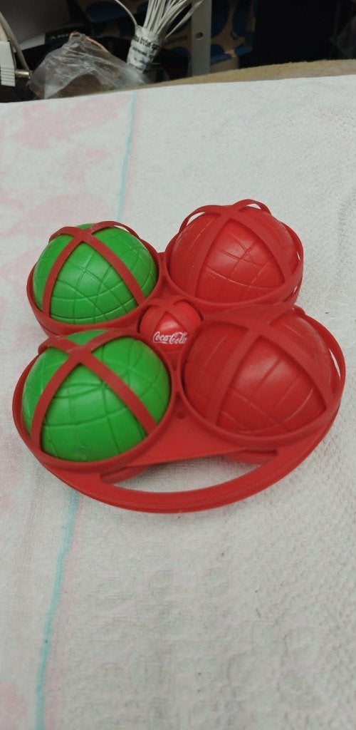petanque set 4 ballen Coca-Cola groen rood, Ophalen of Verzenden, Zo goed als nieuw, Overige sporten, Spel