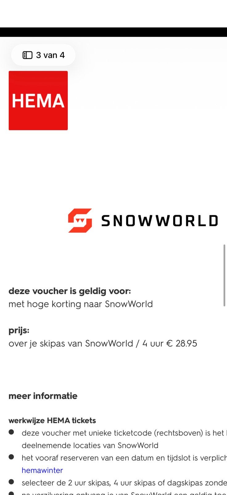 Skipas : 4 uur bij snowworld, Eén persoon, Overige soorten