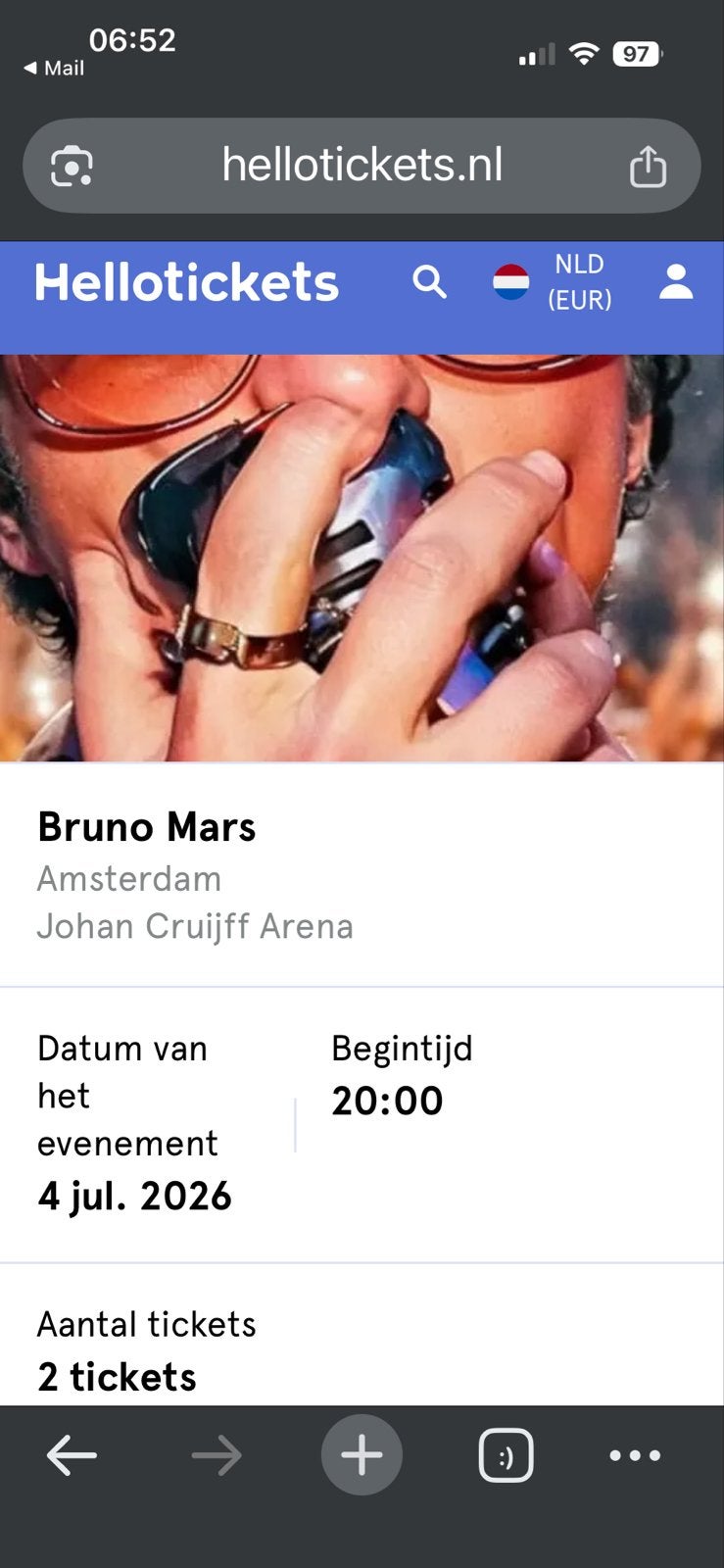 Bruno Mars 4 Juli Amsterdam staanplaatsen, Tickets en Kaartjes, Concerten | Pop, Eén persoon, Juli