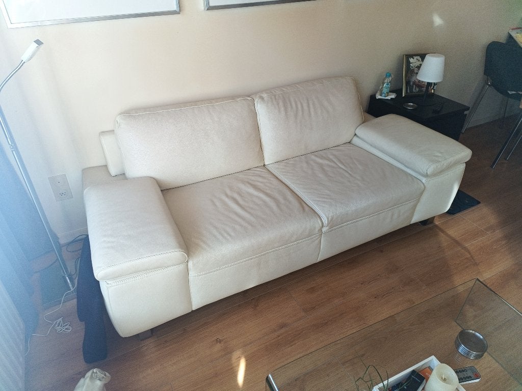 Dik lederen 2-zitsbank, crème kleur, Ophalen, Design, 150 tot 200 cm, Tweepersoons