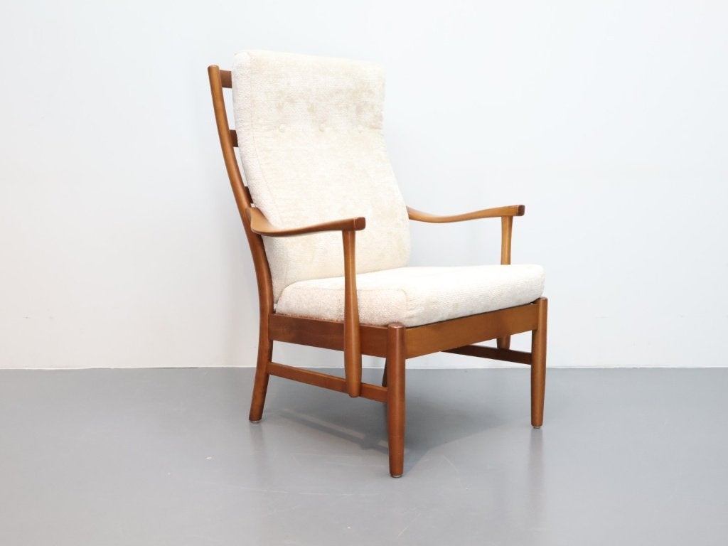 Vintage fauteuil / Farstrup Denmark / ecru, Huis en Inrichting, Fauteuils, Ophalen, Vintage Deens design, Gebruikt, 75 tot 100 cm