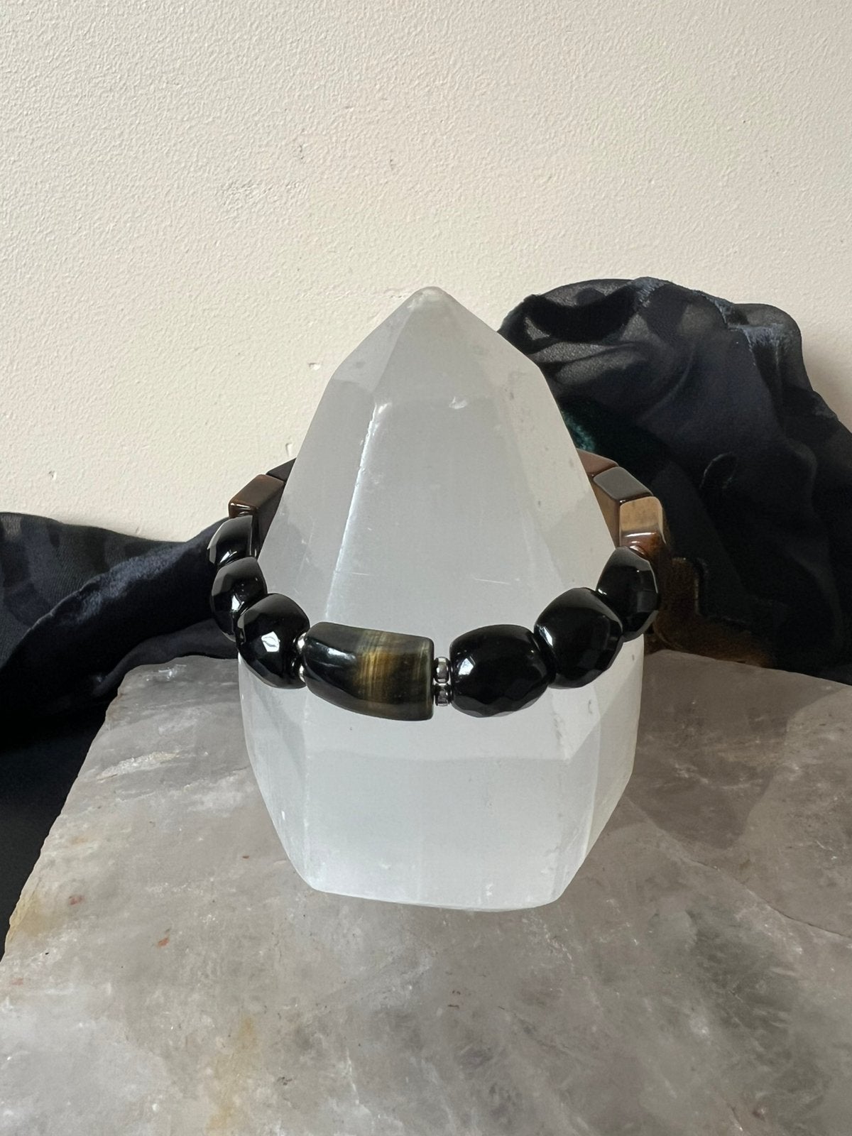 Obsidiaan tijgeroog zilver beschermt vertrouwen moed geluk, Met bedels of kralen, Bruin, Nieuw, Ophalen of Verzenden