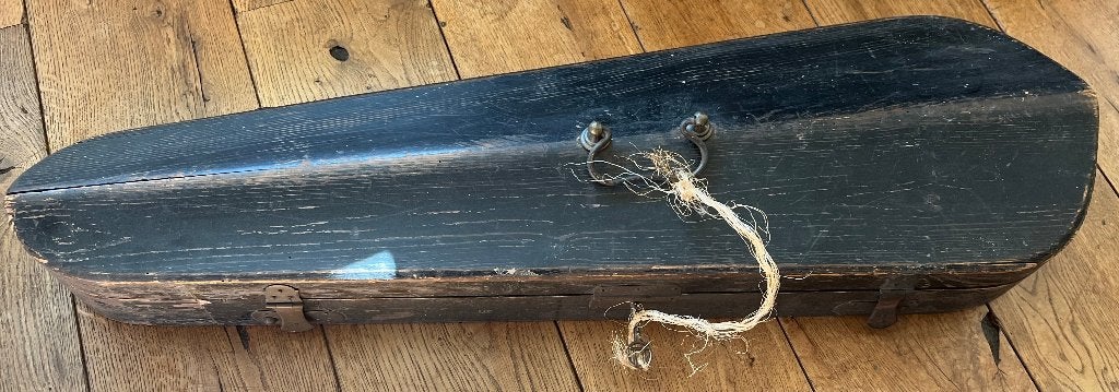 Antieke houten vioolkoffer met sleutel | coffin case, Ophalen of Verzenden