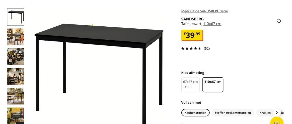 Bureau zwart Ikea, Ophalen, 110 cm, Hout, 67 cm